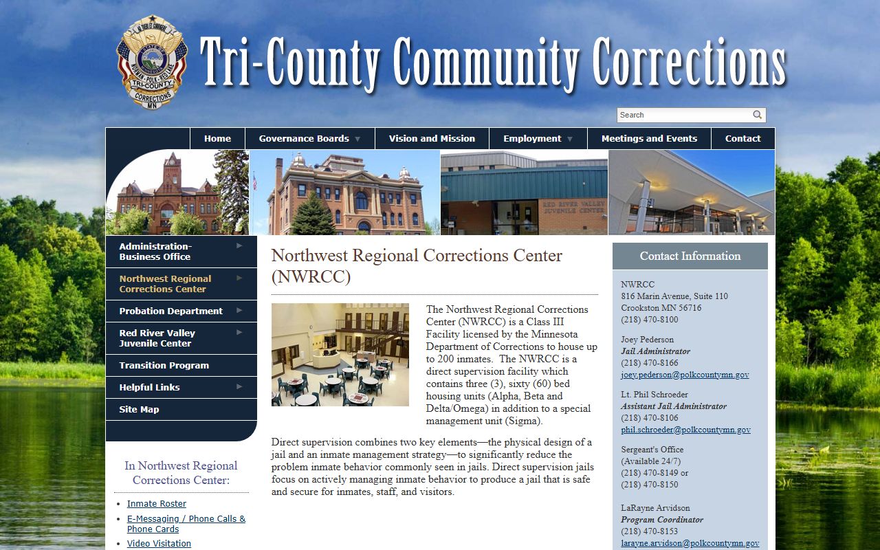 Northwest Regional Corrections Center facility page for Red Lake County inmate lookup