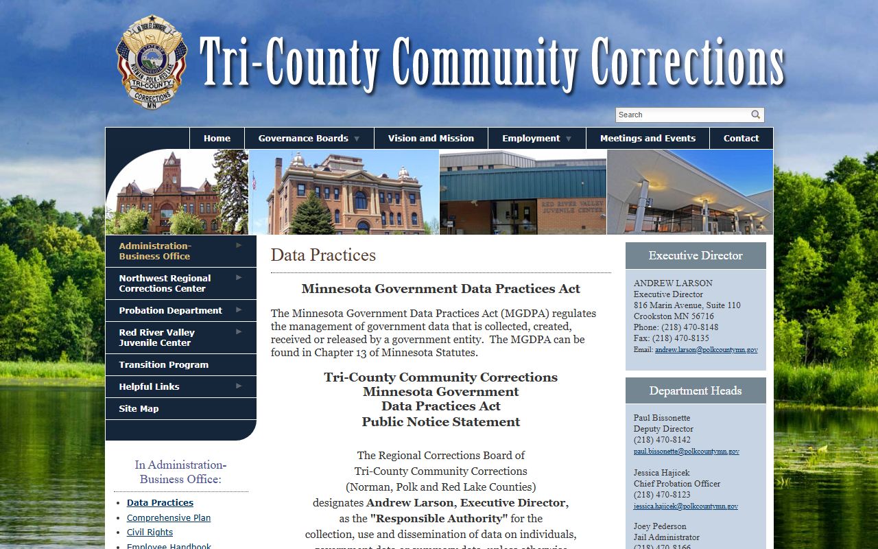 Tri-County Community Corrections data practices page